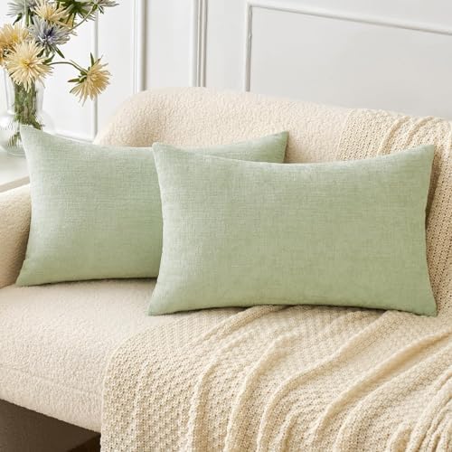 MIULEE Soft Chenille Lumbar Throw Pillow Covers Light Green 12x20 Inch by MIULEE