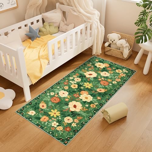 DUKINO 2x5 Runner Rug, Floral Washable Rug for Kitchen Non Slip, Dark Green - Image 6
