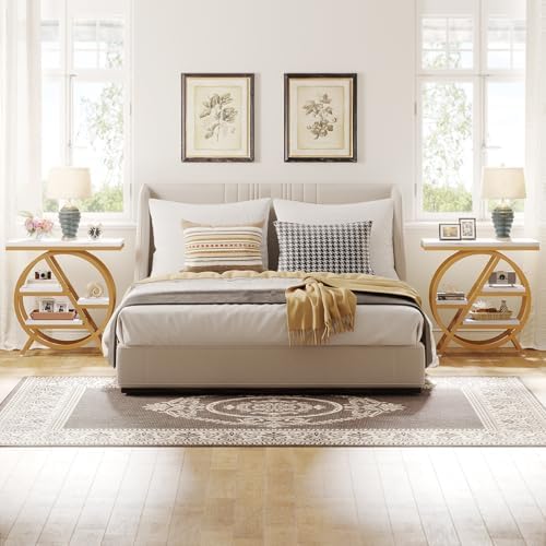 Tribesigns End Table Set of 2, Modern Faux Marble Side Table for Living Room, 3 Tier Narrow Sofa Side Table with Storage and Metal Frame, Nightstand and Bedside Table for Bedroom, Gold & White - Image 4