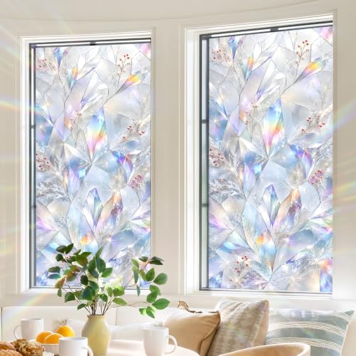 BVBOX Window Privacy Film Frosted Glass Window Sticker Window Film Static Glass Cling Tint Non-Adhesive for Home Door Decorative Frosting Cover 17.5 X 78.7 inch (1, Crystal Ice, 17.5W X39.3L) by BVBOX