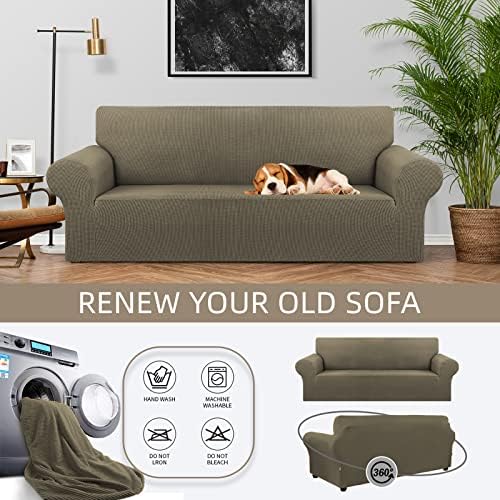 KEKUOU Stretch Couch Covers for Sofa, 3 Cushion Couch Slipcover,Khaki - Image 3