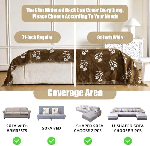 Couch Cover for Dogs Washable Sofa Cover, Sectional Couch Covers, Sofa Covers for 2 Cushion Couch, Non Slip Stripe Sofa Slipcovers Furniture Protector (Floral ‌Brown 91x118) - Image 3