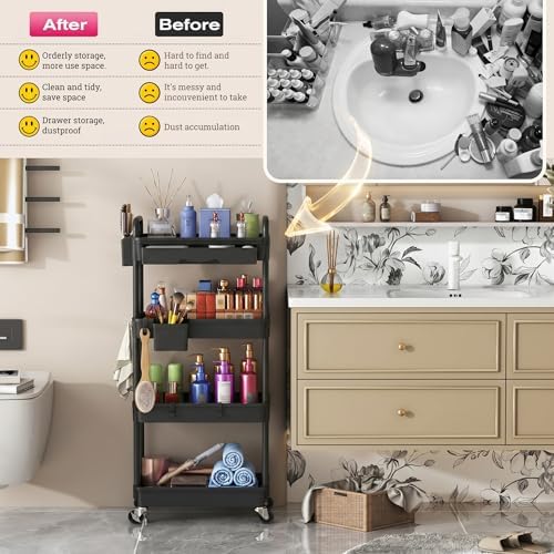 Goovilla Rolling Makeup Organizer Cart with Removable Drawer, 4 Tier Black - Image 7