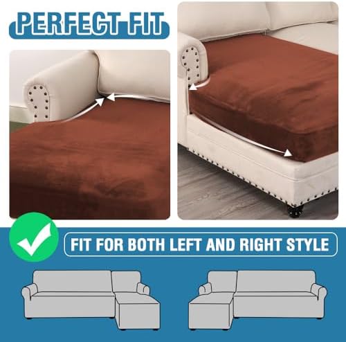 H.VERSAILTEX Velvet Stretch Individual Chaise Cover Sectional Couch Covers for L Shaped Sofa Both Left/Right Furniture Protector Seat Cushion Sofa Cover (1 Piece Chaise Cover, Rust) - Image 6