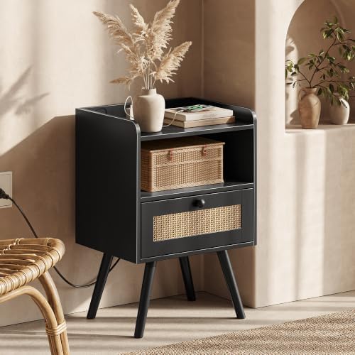 SUPERJARE Nightstands with Charging Station, Bedside Table Set of 2, Black - Image 5