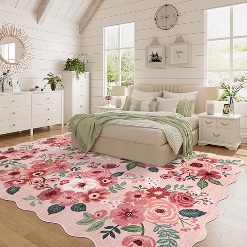 DUKINO 6x9 Area Rugs, Floral Washable Rug for Living Room Non Slip, Pink - Image 3