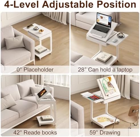 Solid Wood C Shaped End Table for Couch, White Couch Desk - Image 6