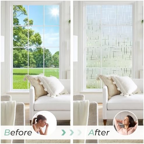 DOWELL Window Privacy Film Frosted Glass Window Film, Sun Blocking Non-Adhesive Glass Cling, Decorative Door Sticker, Self Static-Cling Tint Covering for Home Office, Cross Pattern 17.5" x 118.1" - Image 6