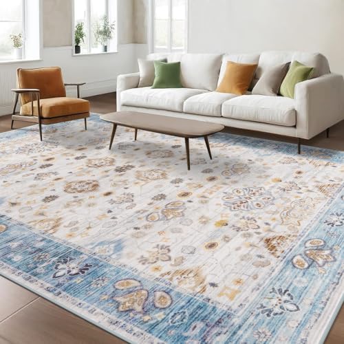 Hanples 6x9 Area Rugs for Living Room, Washable Rug Vintage Floral, Blue by Hanples