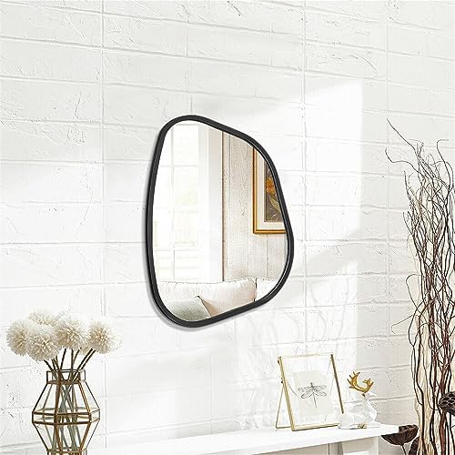 Black Asymmetrical Mirror Irregular Oval Wall Mirror Modern Wood Frame Unique Shape Wall Mounted Vanity Artistic Mirror Decorative for Living Room Bedroom Bathroom Entryway Large 16"x12" - Image 2