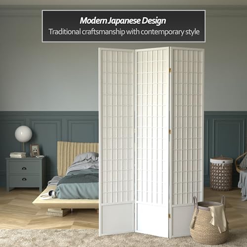 Red Lantern 7 ft. Tall Window Pane Shoji Screen - White - 3 Panels - Image 2