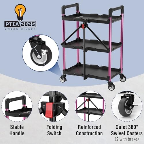 WORKPRO 3-Tier Collapsible Utility Cart, 210 LBS Cart with Wheels - Image 5