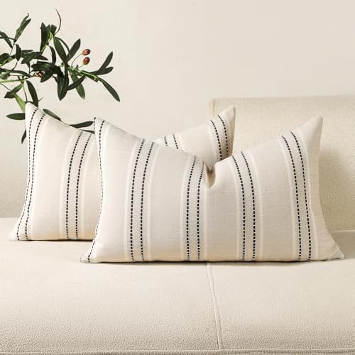 Hckot Lumbar Throw Pillow Covers 12x20 Set of 2 Striped Pillow Covers Black by Hckot