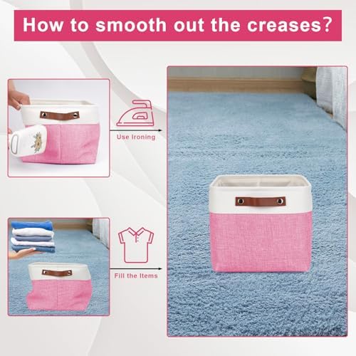 Bagnizer Storage Bins Large Fabric Storage Baskets for Shelves 3 Pack, Decorative Linen Closet Baskets with Handles for Organizing, Shelf, Clothes, Home, Office, 15x11x9.5Inches (Pink&White) - Image 6