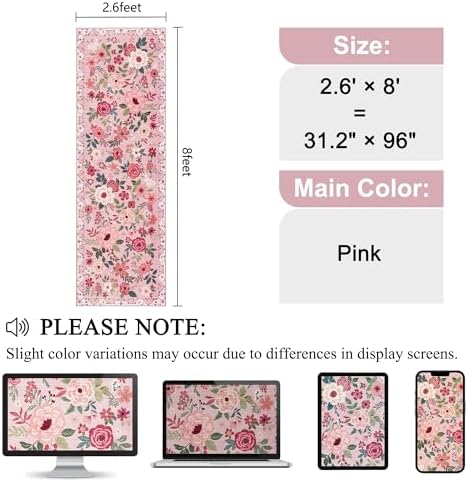 DUKINO 2.6x8 Runner Rug, Washable Runner Rug for Hallway Non Slip, Pink - Image 2