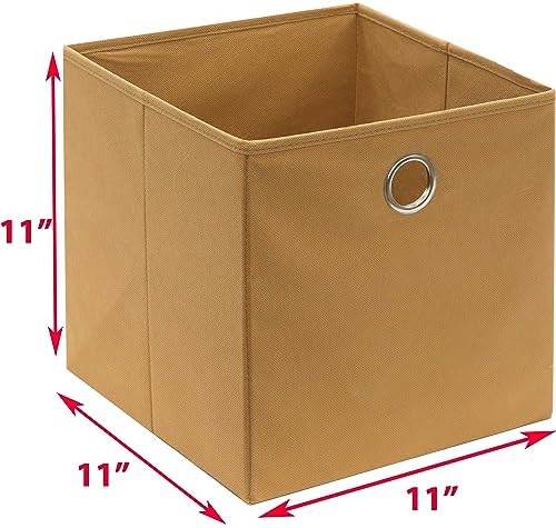 Simple Houseware 11-Inch Foldable Cube Storage Bins with Handles, Tan - Image 5