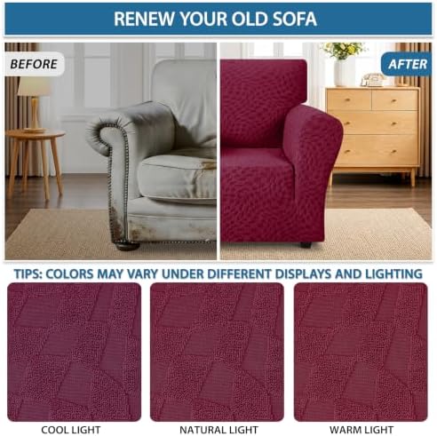 ZNSAYOTX 1 Piece Stretch Chair Cover with Arms (34"-44"), New Plaid Armchair Cover with Elastic Band for Living Room, Ultimate Soft Cozy Washable Chair Slipcover Form Fit Protector, Wine Red - Image 5