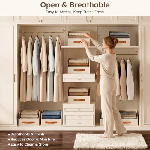 Homsorout Fabric Storage Bins for Organizing - 12 Pack Large Trapezoid Collapsible Storage Bins with Front Handle, Closet Organizers and Storage for Bedroom, Home Shelves, Small Spaces, Beige - Image 3