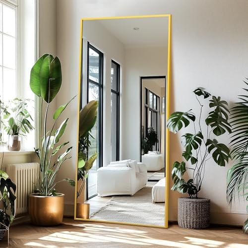 Delma Full Length Mirror with Stand, 75x35 Gold Floor Mirror - Image 3