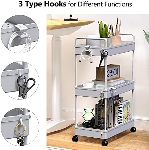 SOLEJAZZ 3 Tier Slim Rolling Storage Cart Organizer with Wheels, Gray - Image 3