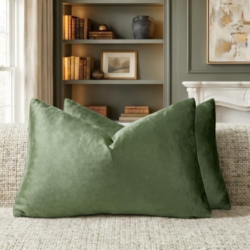GIGIZAZA Olive Green Velvet Throw Pillow Covers 12x20 Pack of 2 by GIGIZAZAFocusingonhomedecoration