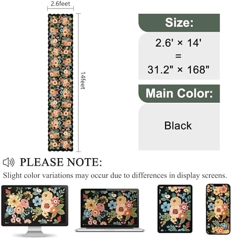DUKINO 2.6x14 Runner Rug, Floral Washable Rug for Hallway Non Slip, Black - Image 2