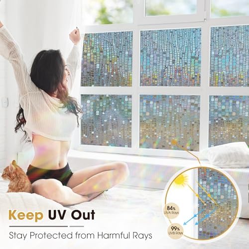 Stained Glass Window Privacy Film,3D Rainbow Static Cling,Brown 17.5"x78.7" - Image 5