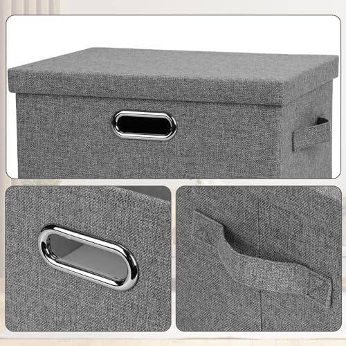 Graciadeco Medium 15" 21 Quart Collapsible Stackable Storage Bins with Lids, 1 Pack Gray Foldable Fabric Closet Storage Boxes with Lids, 4 Handles Heavy-duty Linen Cube Baskets for Bedroom - Image 6