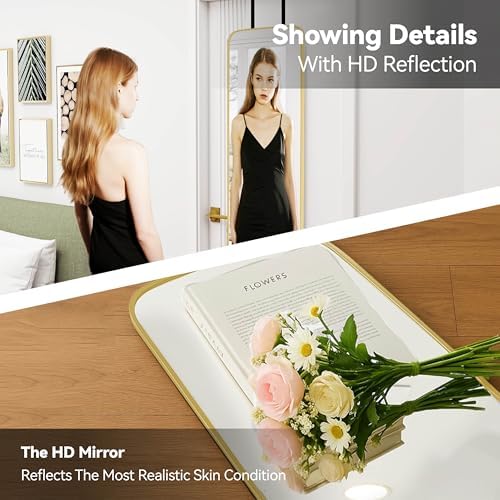57x16" Full Length Mirror Floor Stand,Over the Door,Wall Mounted Gold - Image 6