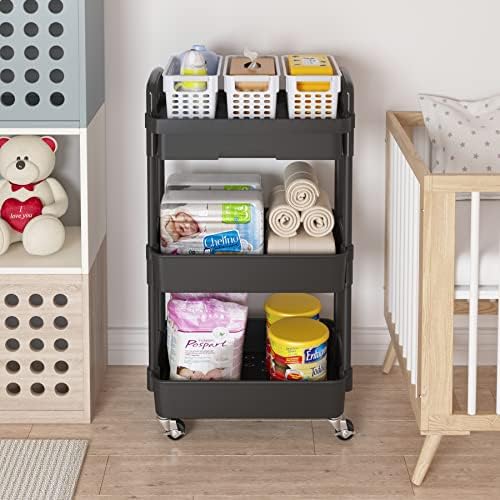 Calmootey 3-Tier Utility Cart with Drawer & Wheels, Storage for Home,Office - Image 3