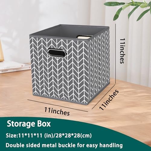 Black Foldable Storage Cubes Bins, Fabric Storage Box Cubes Organizer Baskets with Dual Handles for Home Organizer,Set of 3,(Grey Wave) - Image 2