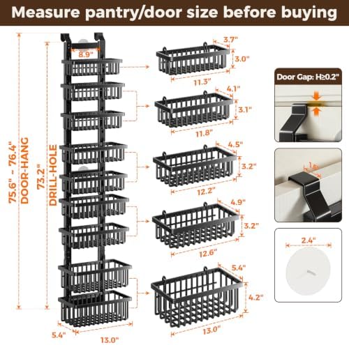 POKIPO 9 Tier Narrow Over The Door Pantry Organizer, 2 in 1 Wall Mount or Hanging Spice Rack with Adjustable Deep Basket, Heavy-Duty Seasoning Organizer and Storage for Kitchen Closet Bathroom - Image 2