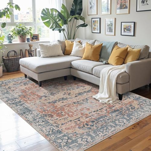 Rugxara 4x6 Area Rug for Living Room Bedroom Washable Rug, Coral Blue - Image 3