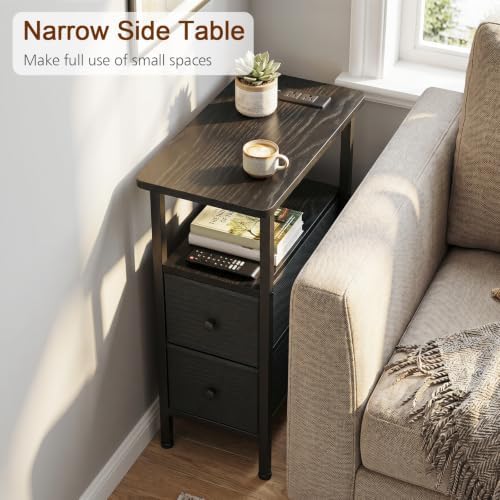 LOAKEKEL Narrow End Table with Charging Station, Small Nightstand - Image 4