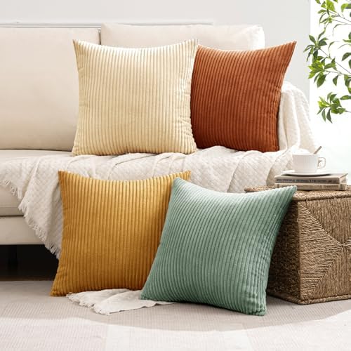 MIULEE Soft Corduroy Decorative Throw Pillow Covers Orange Teal 18x18 - Image 5