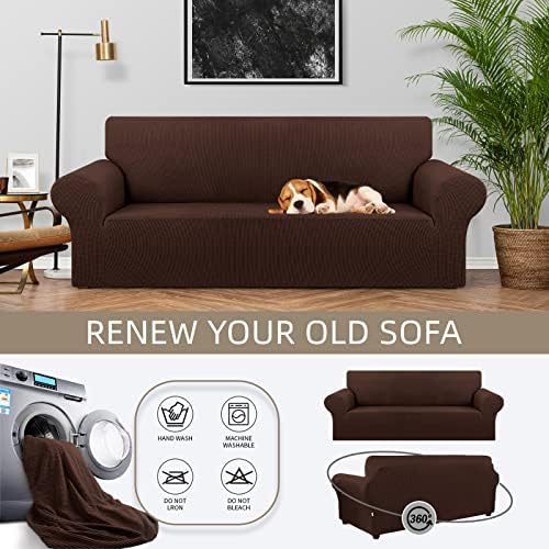KEKUOU Stretch Couch Covers for Sofa, 3 Cushion Couch Slipcover,Chocolate - Image 3