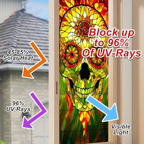 HOMETITUTE Halloween Sunflower Skull Privacy Window Cling 17.7x39.3 PVC - Image 4
