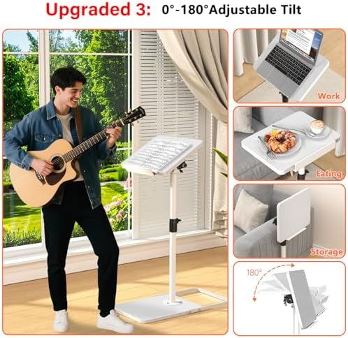 TV Tray Table for Couch, Height Adjustable/360° Swivel/180° Flip-Over Panel Design C-Shaped End Table, Sofa Arm End Side Table with Phone & Tablet Slot for Eating, Laptop,Couch Bed (White) - Image 4