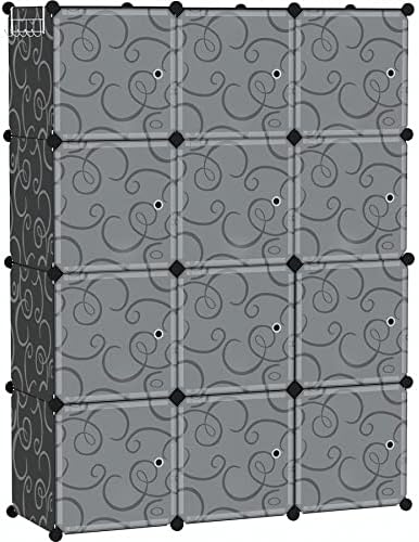 C&AHOME 12-Cube Storage Organizer with Door Cube Shelf Closet Cabinet Black by CAHOME