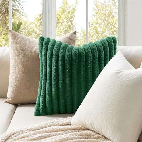 MIULEE Faux Fur Decorative Throw Pillow Covers 20x20 Set of 2 Dark Green - Image 2