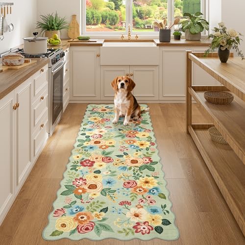 DUKINO 2x6 Runner Rug, Floral Washable Rug for Kitchen Non Slip, Green - Image 4