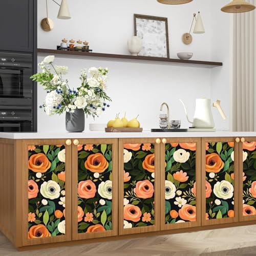Danodoi Orange Green Vintage Floral Peel and Stick Wallpaper 17.5" x 393" | Waterproof Vinyl Self Adhesive Removable Renter Friendly Floral Contact Paper - Image 5