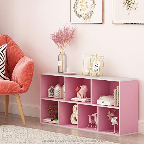 Furinno LUDER Book Shelf, 7-Cube Bookshelf, Bookcase with Open Shelves, 9.4 x 19.5 x 41.7, Easy Assembly, for Living Room, Bedroom, Home Office, White/Pink - Image 2