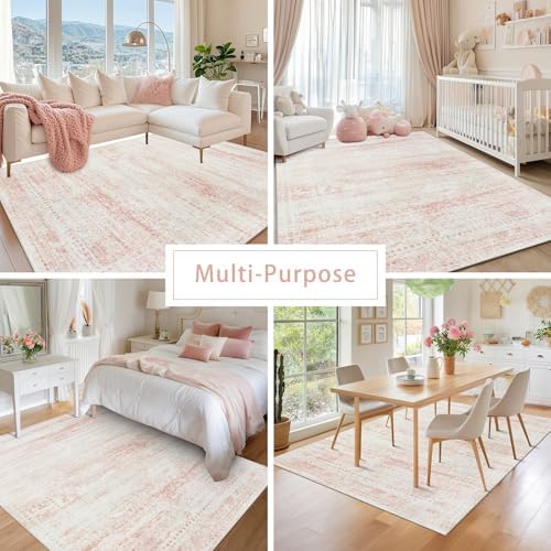 Pink Washable Rugs 8x10 Area Rugs for Living Room,Bedroom,Nursery,Carpet - Image 5
