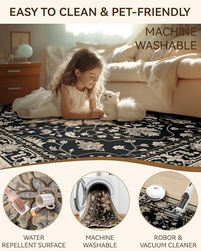 RELEANY Washable Area Rug, Runner 2'x10', Black/Neutral - Image 6