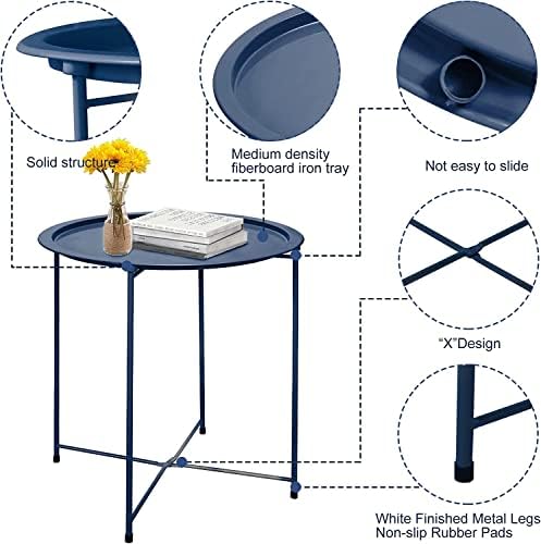 Garden 4 you End Table 2 PCS Metal Side Table Dark Blue Round Folding Tray Cyan Sofa Small Accent Fold-able Table, Round End Table Tray, Next to Sofa Table, Snack Table for Living Room and Bed Room - Image 5
