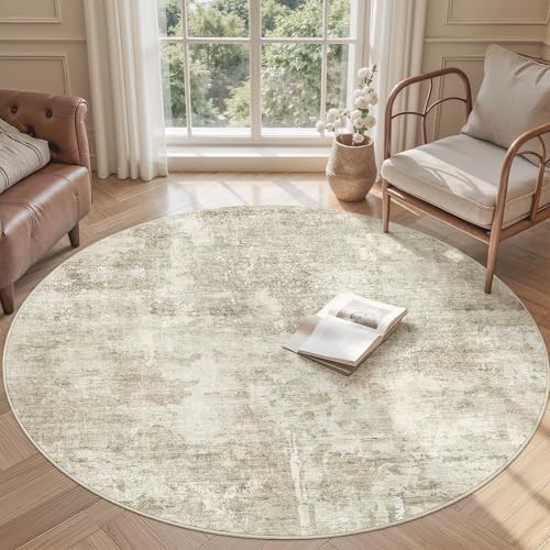 Soalmost Abstract 5x5 Round Rug 5ft Circle Living Room Rugs, Beige/Gray by Soalmost