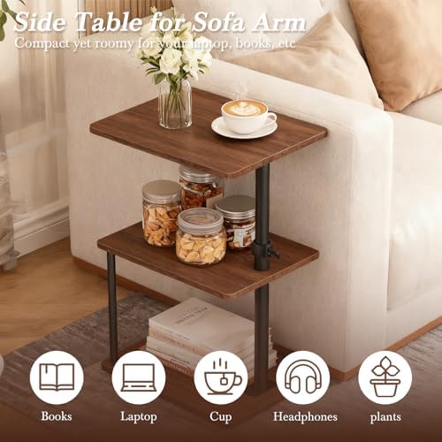 Faesun Swivel Side Table for Couch Arm, Adjustable C End Table for Recliner or Bed, Tv Trays with Storage Shelf for Small Spaces Small Nightstand Table for Living Room, Bedroom，2pc - Image 2