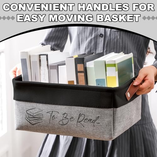 Marsui 1 Pcs TBR Basket Book Storage Bin Bookish Gifts, Black Grey - Image 3
