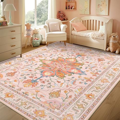 RELEANY Washable Area Rug, 5'x8', Pink/Light Pink/Colorful - Image 2